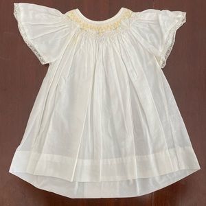 Gorgeous Remember Nguyen smocked white/yellow flutter sleeve dress. Perfect. 9mo